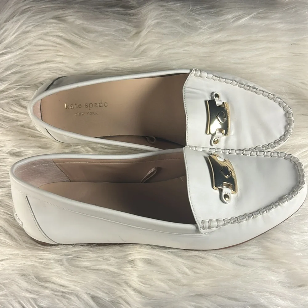 KATE SPADE Loafers Women's Size 8 Kate Spade Carmen S1350018 White Leather Shoes - Picture 2 of 15
